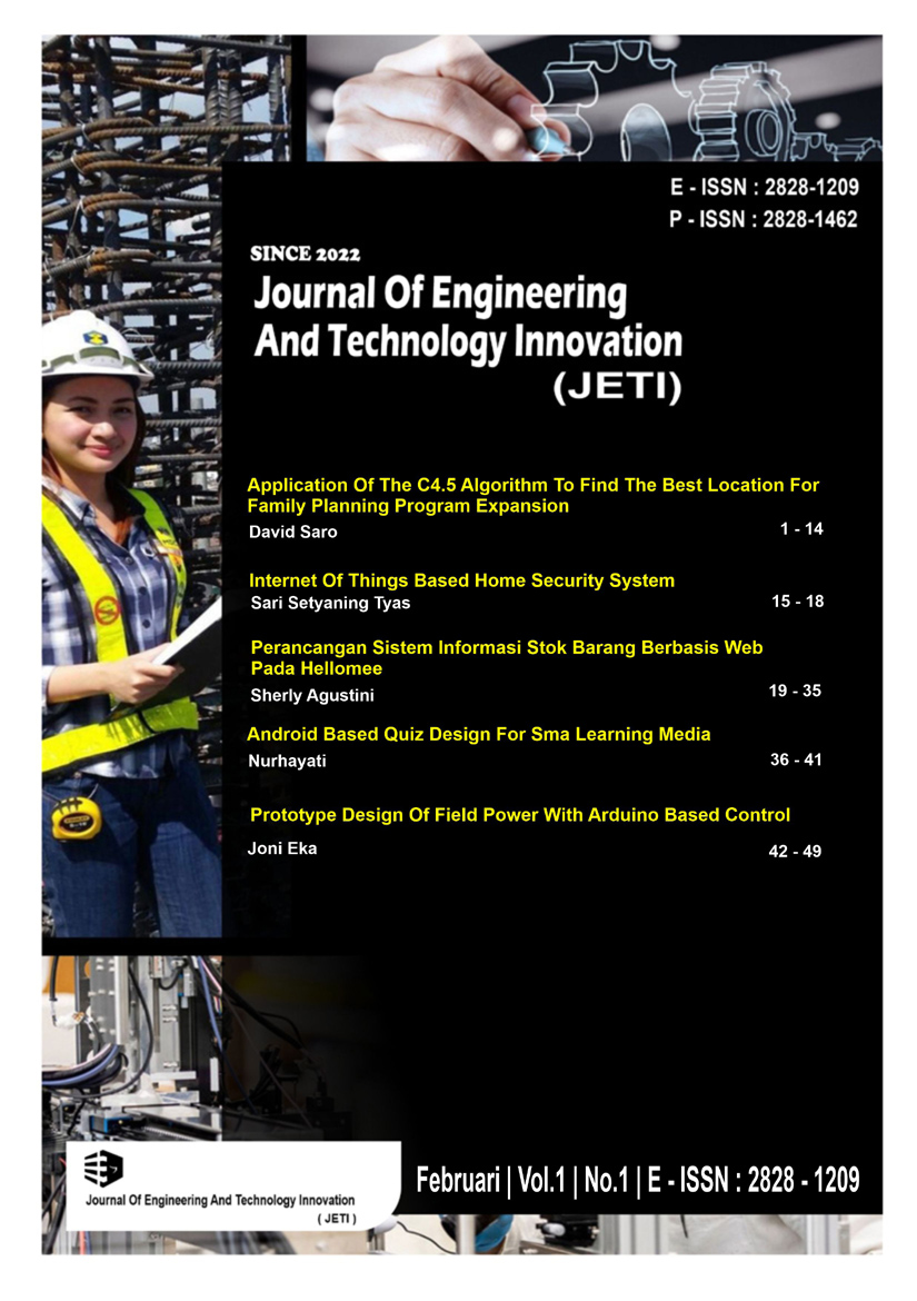 					View Vol. 1 No. 01 (2022): Journal Of Engineering And Technology Innovation ( JETI ) 
				